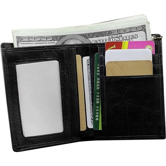 Balck Men Real Leather Vintage Dragon Wallet with Chain Card Holder Purse - Picture 3 of 6